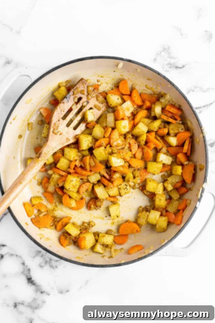 Sauteeing vegetables in pan