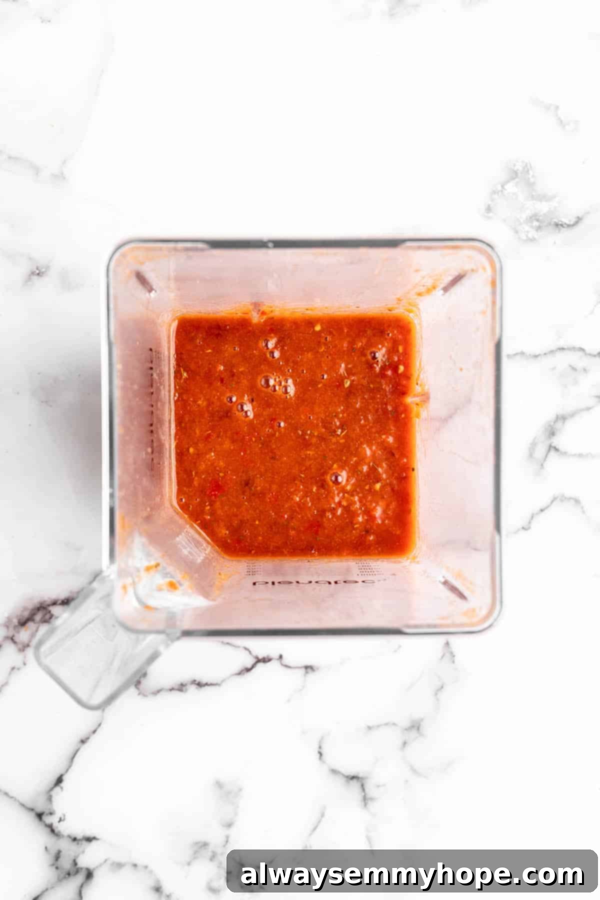 Homemade Chipotle Sofritas 6 Overhead view of various sofrito ingredients being blended in a blender