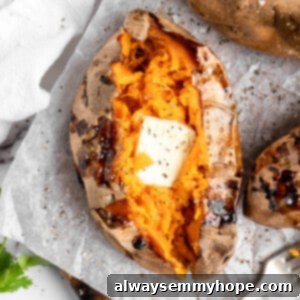 Air fryer sweet potato topped with butter
