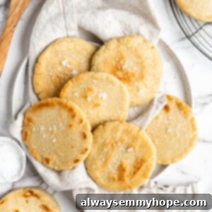 Delicious Vegan Arepas 2 Overhead view of vegan arepas on tea towel
