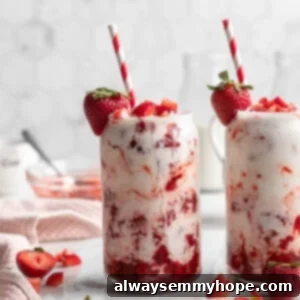 Homemade Korean Strawberry Milk 2 Vegan Korean strawberry milk in 2 glasses