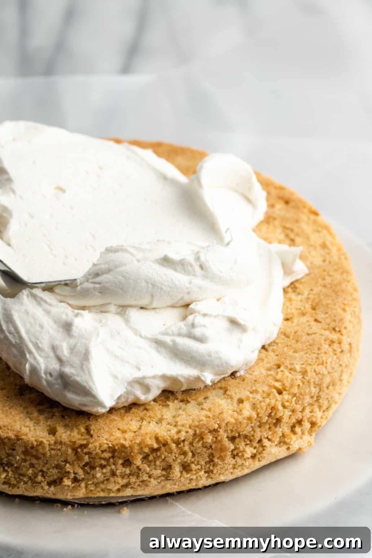 Tropical Vegan Coconut Cake 15 The delicate process of applying the creamy vegan frosting to the cooled coconut cake layers.