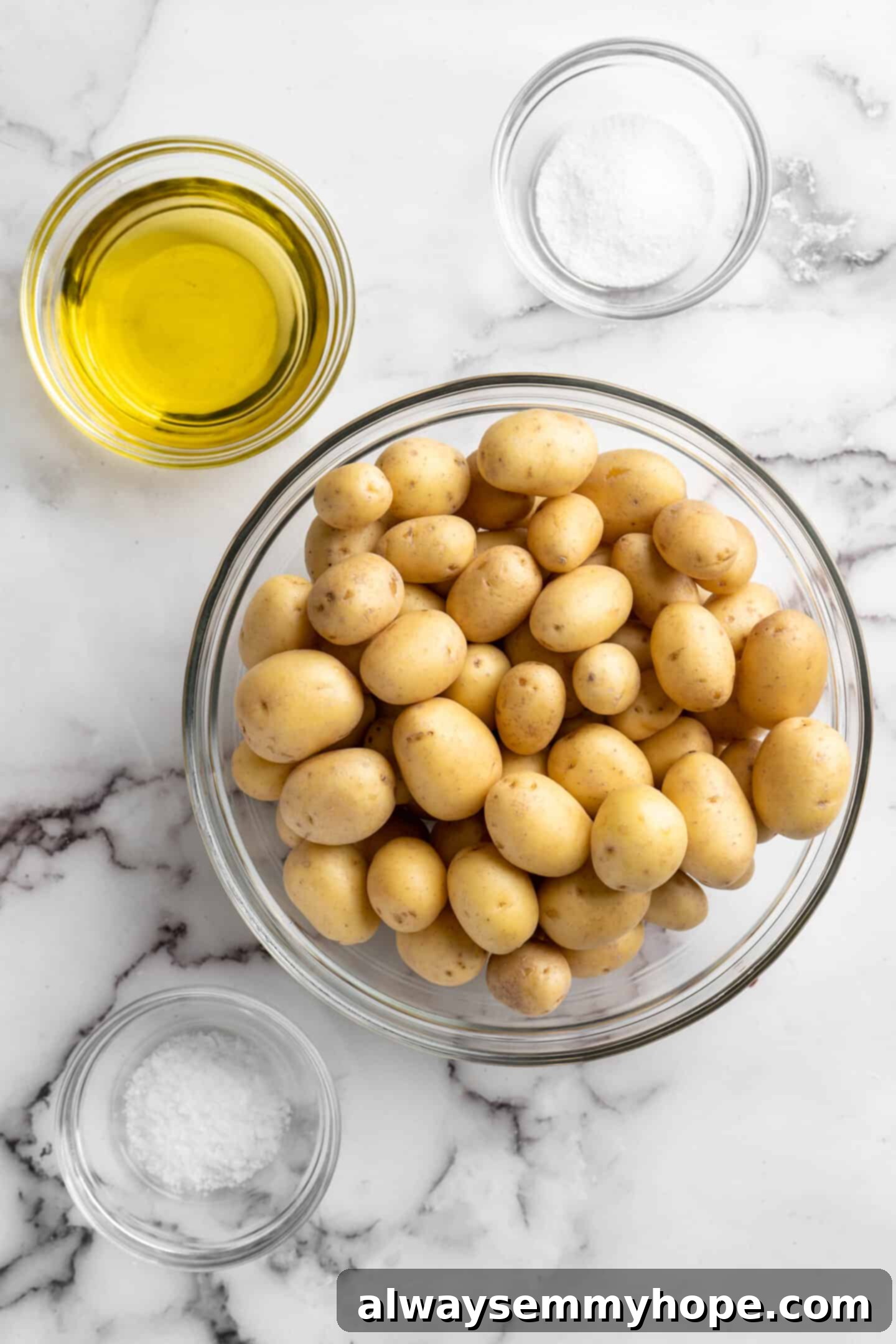 Ingredients for making crispy smashed potatoes laid out