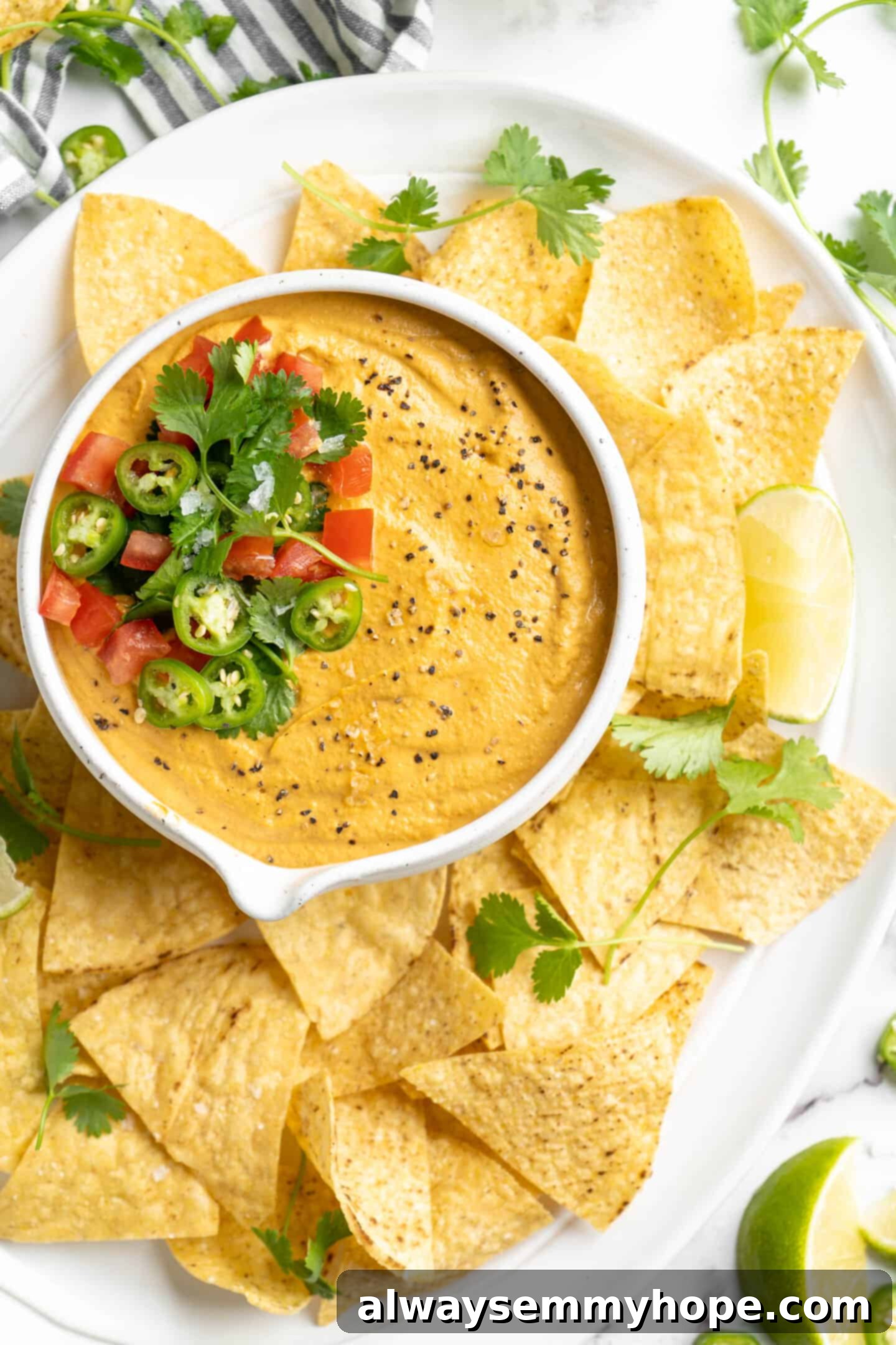 vegan queso with tortilla chips Vegan queso with tortilla chips