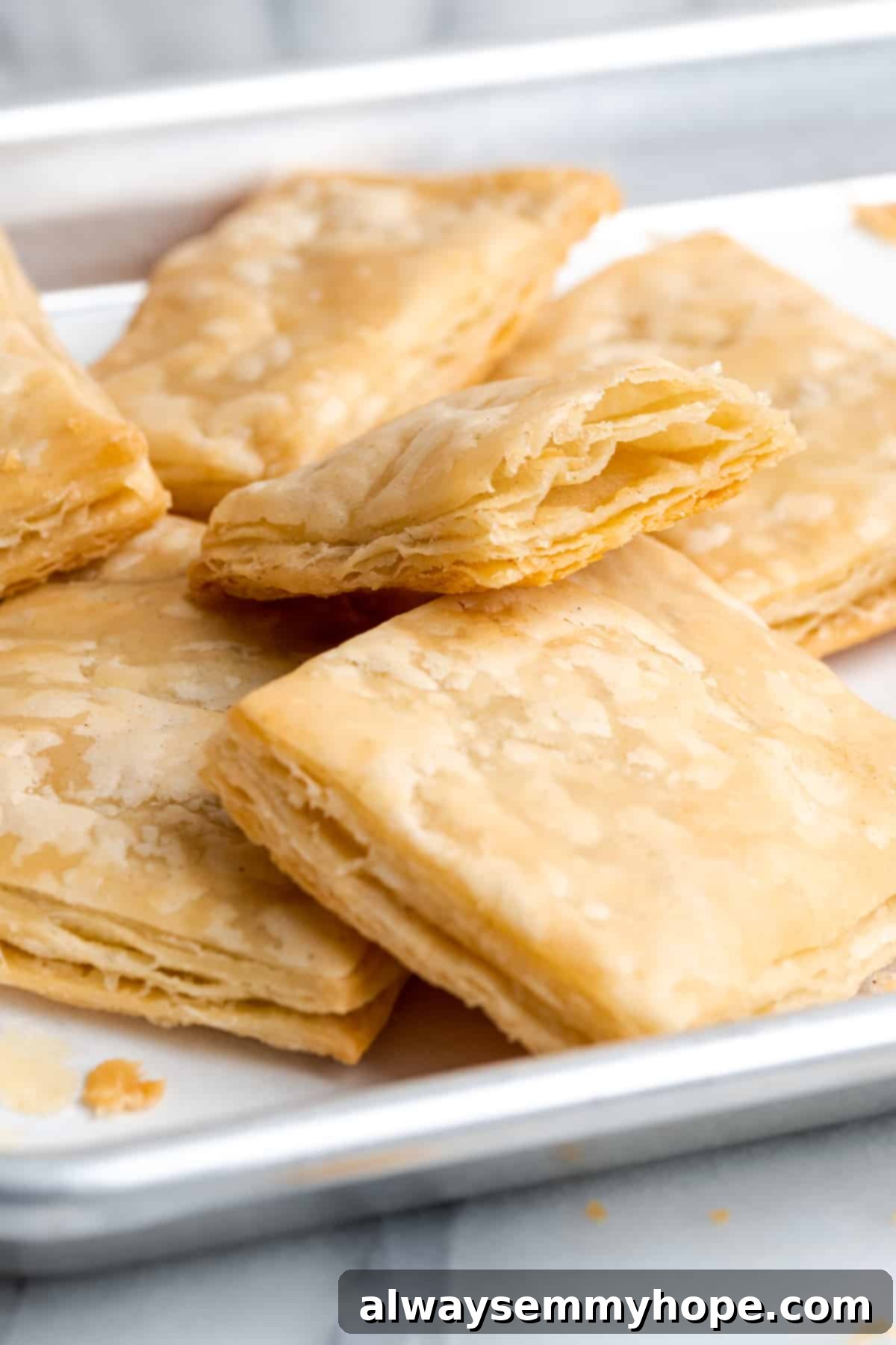 Close up of squares of baked puff pastre