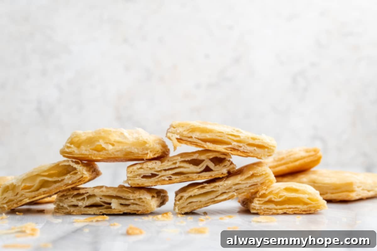A row of stacked baked puff pastry