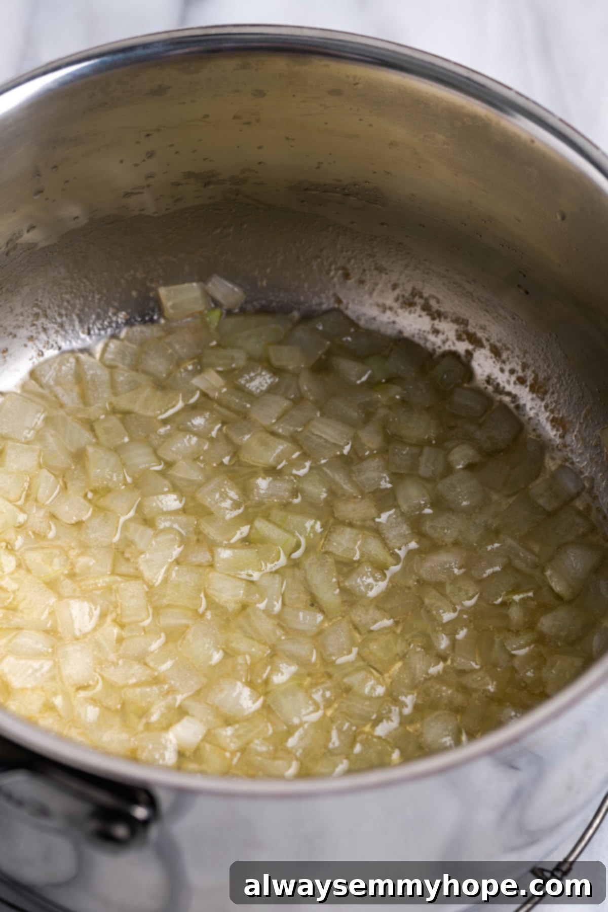 Sauteed onions in pot
