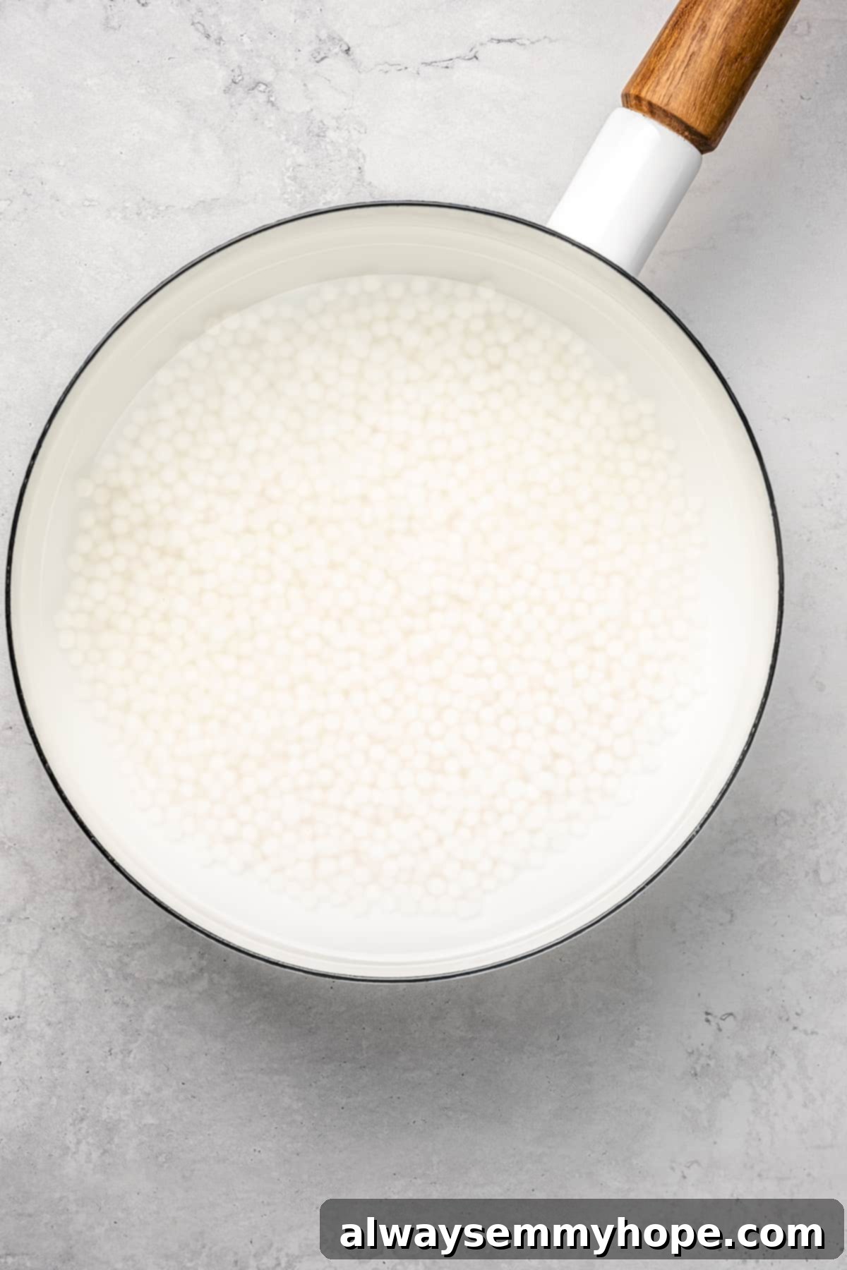 Sago pearls in saucepan