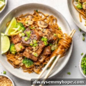 Perfectly Plant-Based Pad See Ew 2 Vegan pad see ew with noodles wrapped around chopsticks