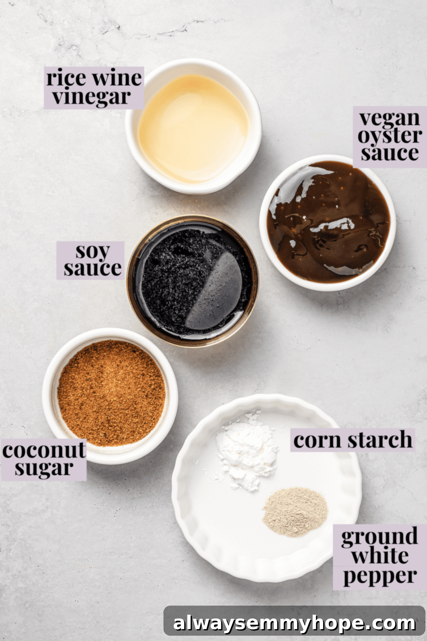 This vegan pad see ew pairs rice noodles, vegetables, and tofu with a sweet, savoury, and slightly tangy sauce for a restaurant-style meal! A small bowl filled with the pre-mixed vegan pad see ew sauce, showing its dark, rich color.