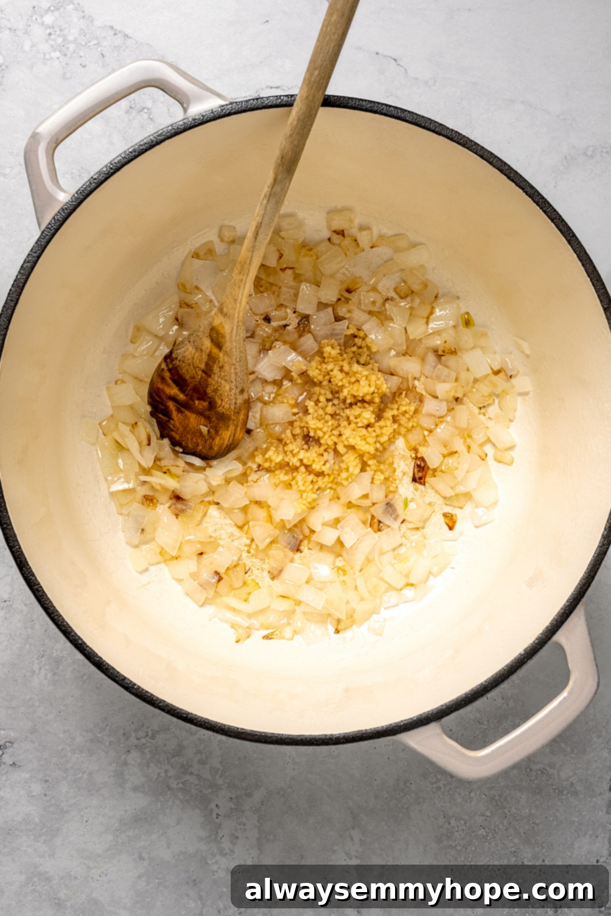 Onions and garlic cooking in pot