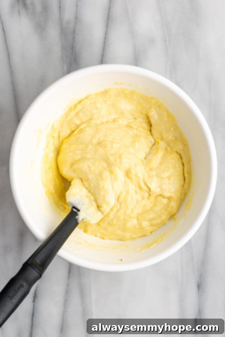 Lightened banana pudding in bowl after whipped topping has been folded in