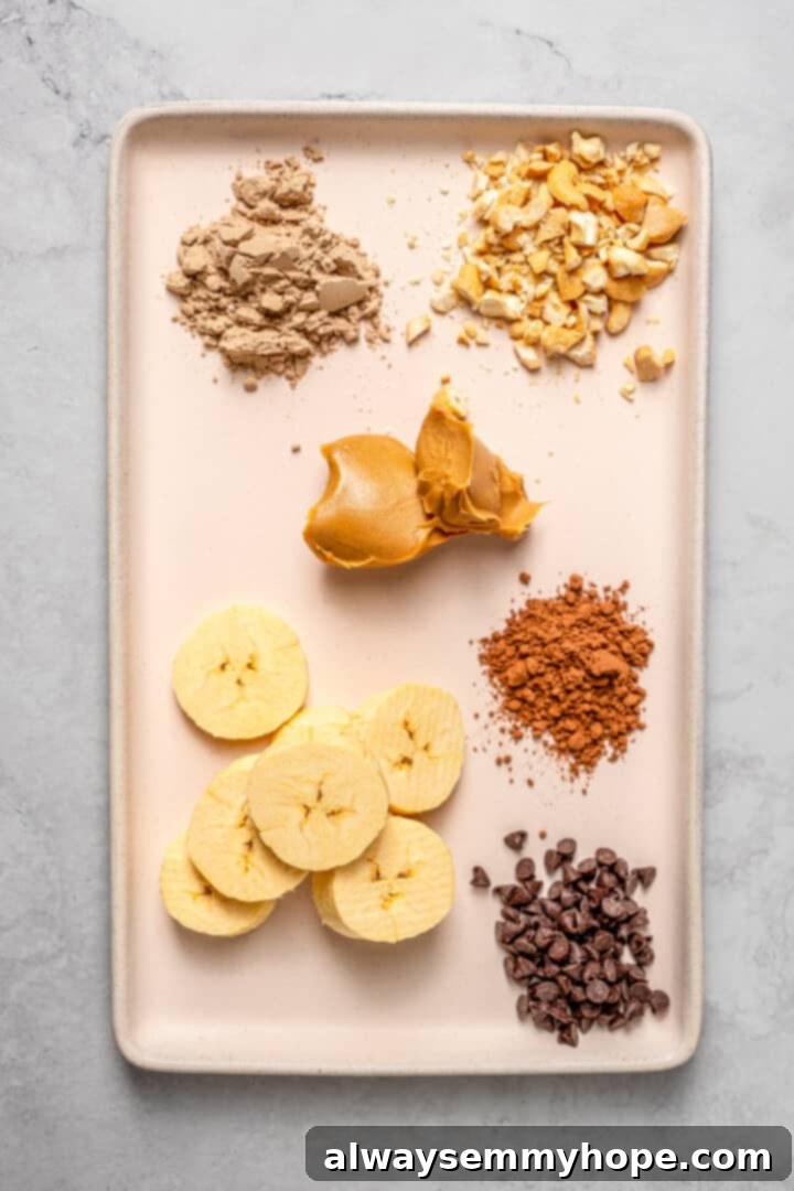 Fuel Your Day: Easy & Delicious Vegan High-Protein Overnight Oats (4 Flavors!) Overhead view of ingredients for chocolate peanut butter high-protein overnight oats