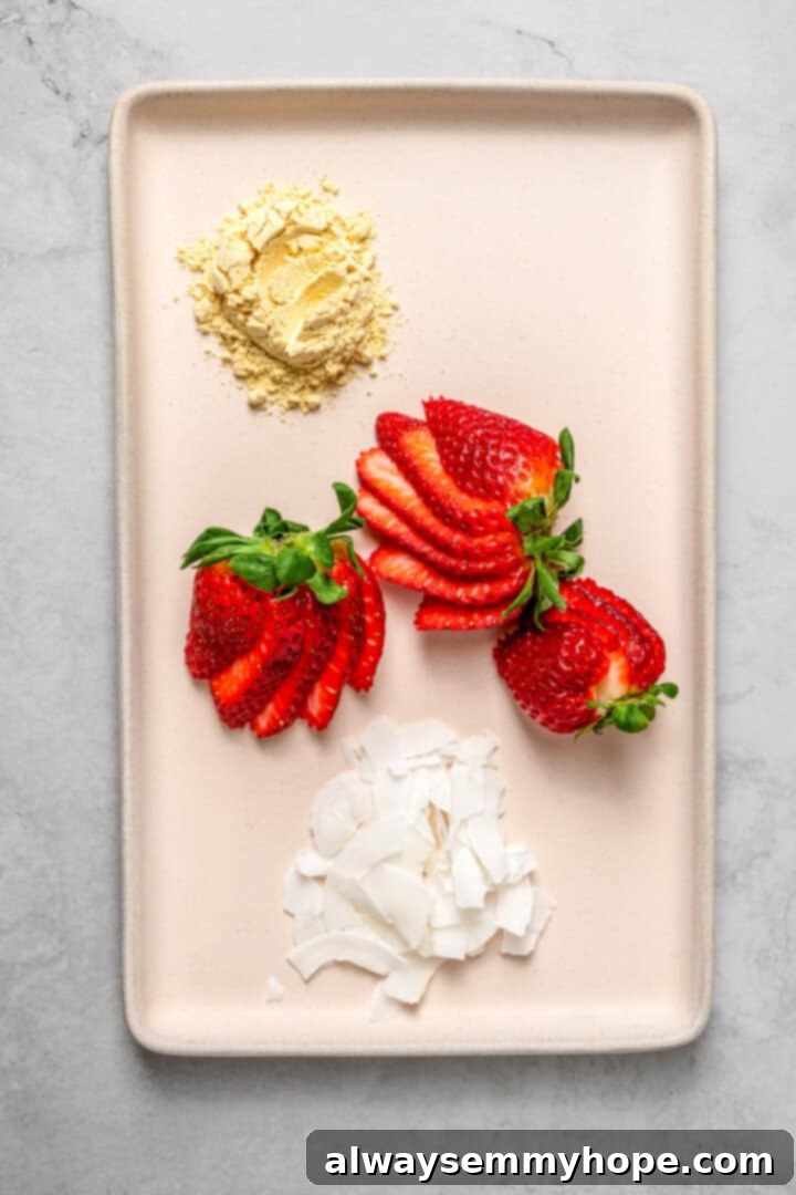 Fuel Your Day: Easy & Delicious Vegan High-Protein Overnight Oats (4 Flavors!) Overhead view of ingredients for strawberry vanilla high-protein overnight oats