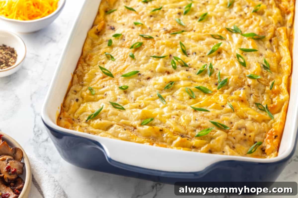 Love biscuits and gravy? You’re going to flip for biscuits and gravy casserole! The comfort food you love in a crowd-pleasing casserole. Full casserole dish of hot, freshly baked vegan biscuits and gravy casserole, golden and bubbling