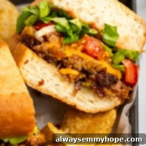 Chopped Cheese Sandwich 2 Close up of a vegan chopped cheese sandwich cut in half