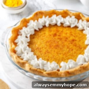 Whole buttermilk pie in glass pie plate