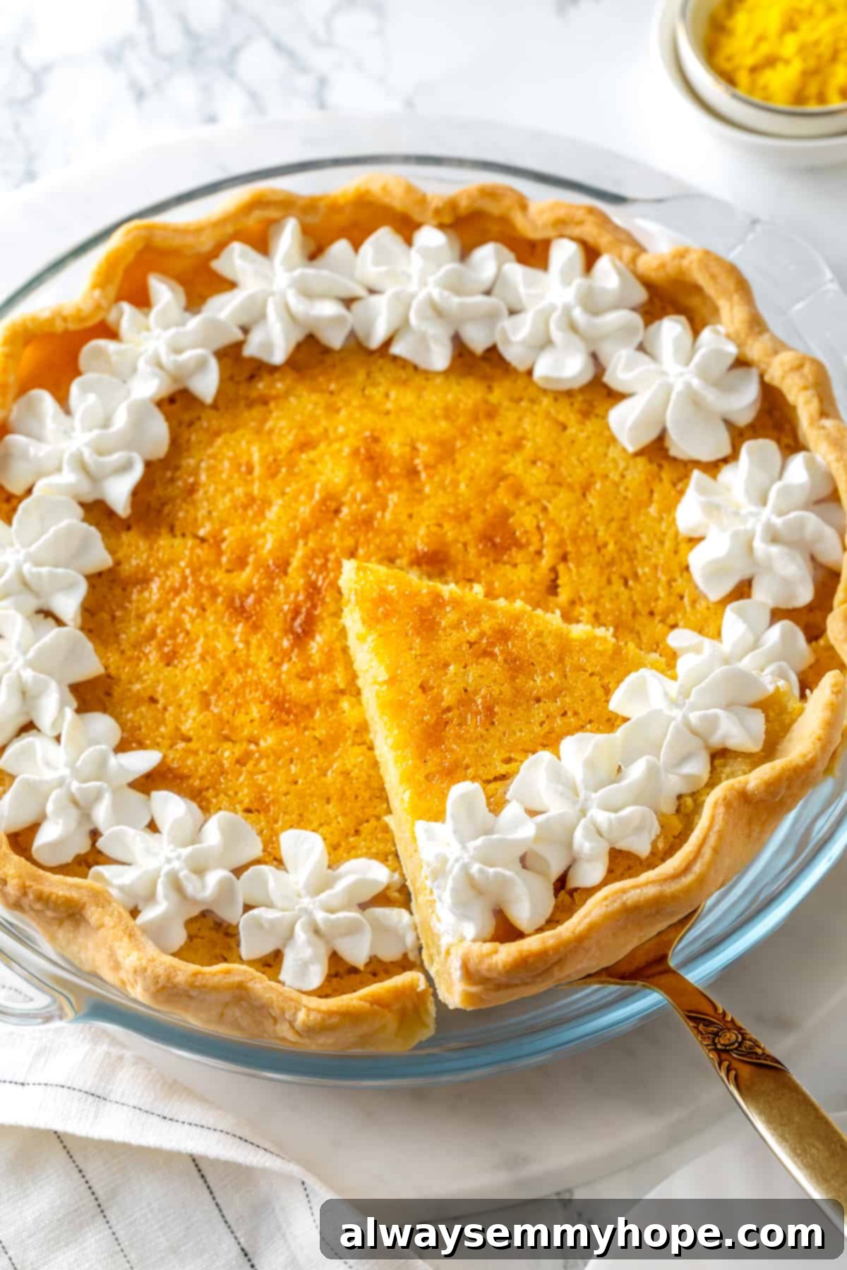 Lifting slice of buttermilk pie from pan