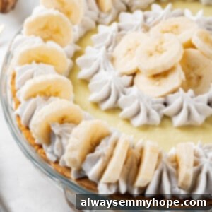 Closeup of banana cream pie in pie plate