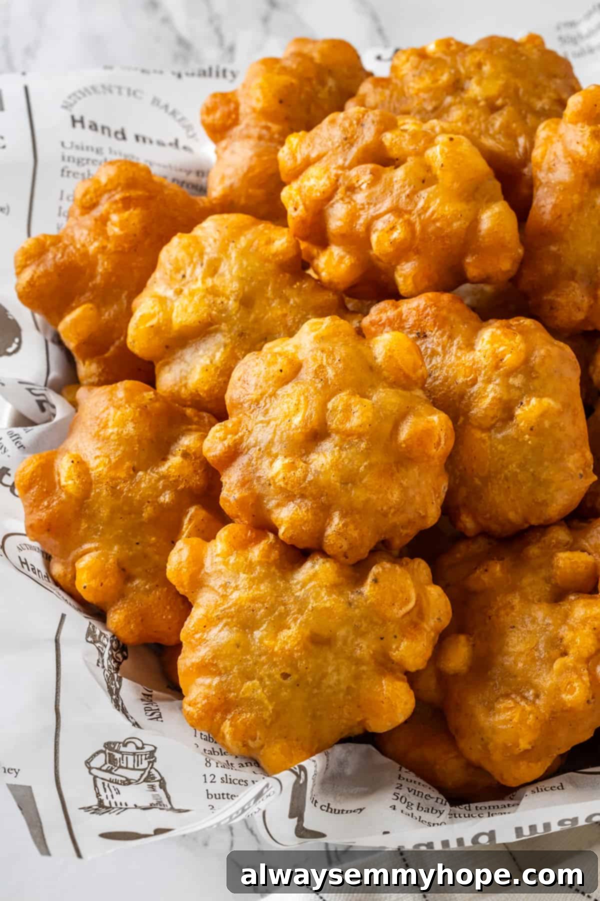 Basket of fried corn nuggets
