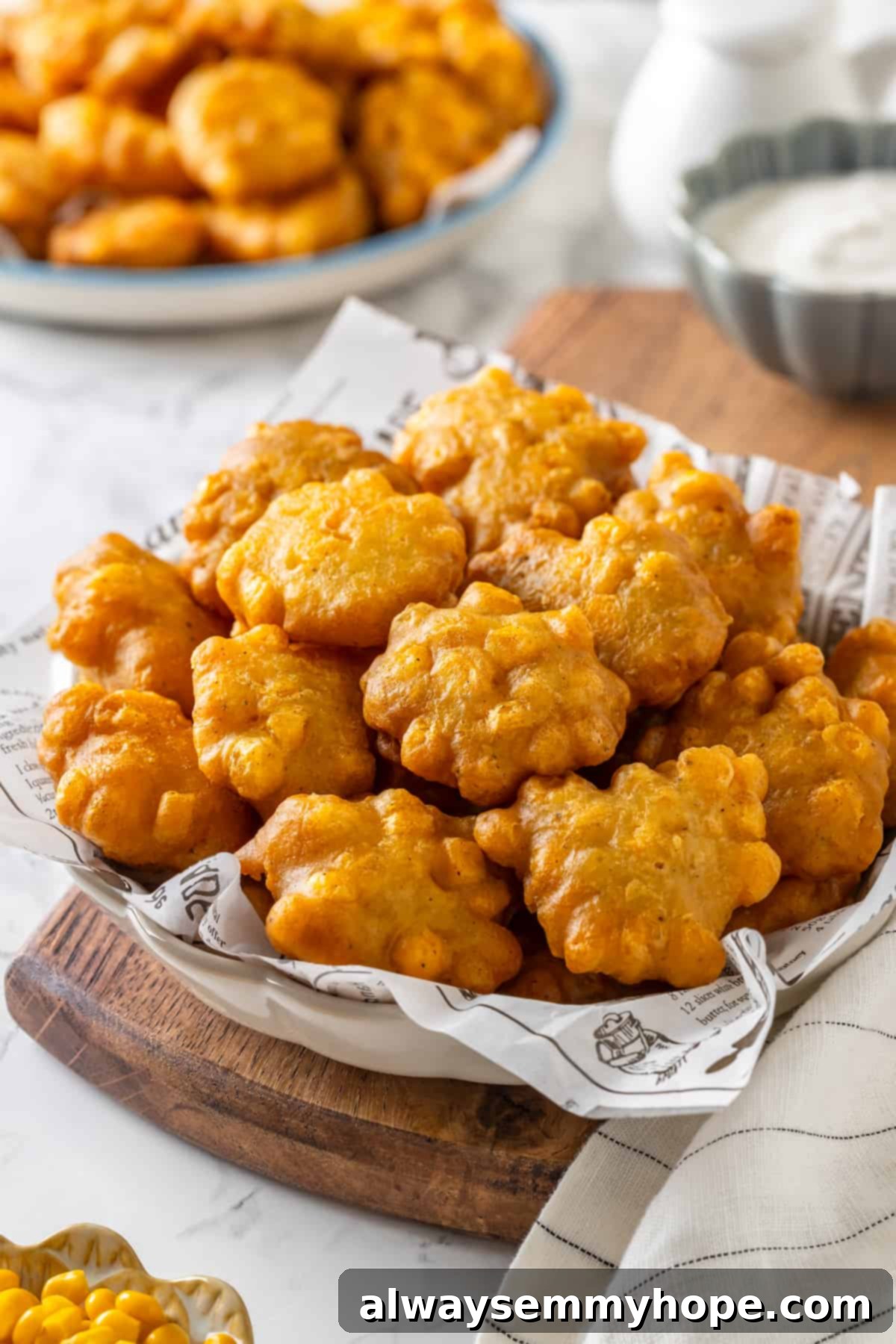 Basket of vegan corn nuggets