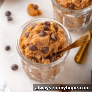 Two jars of protein cookie dough with chocolate chips