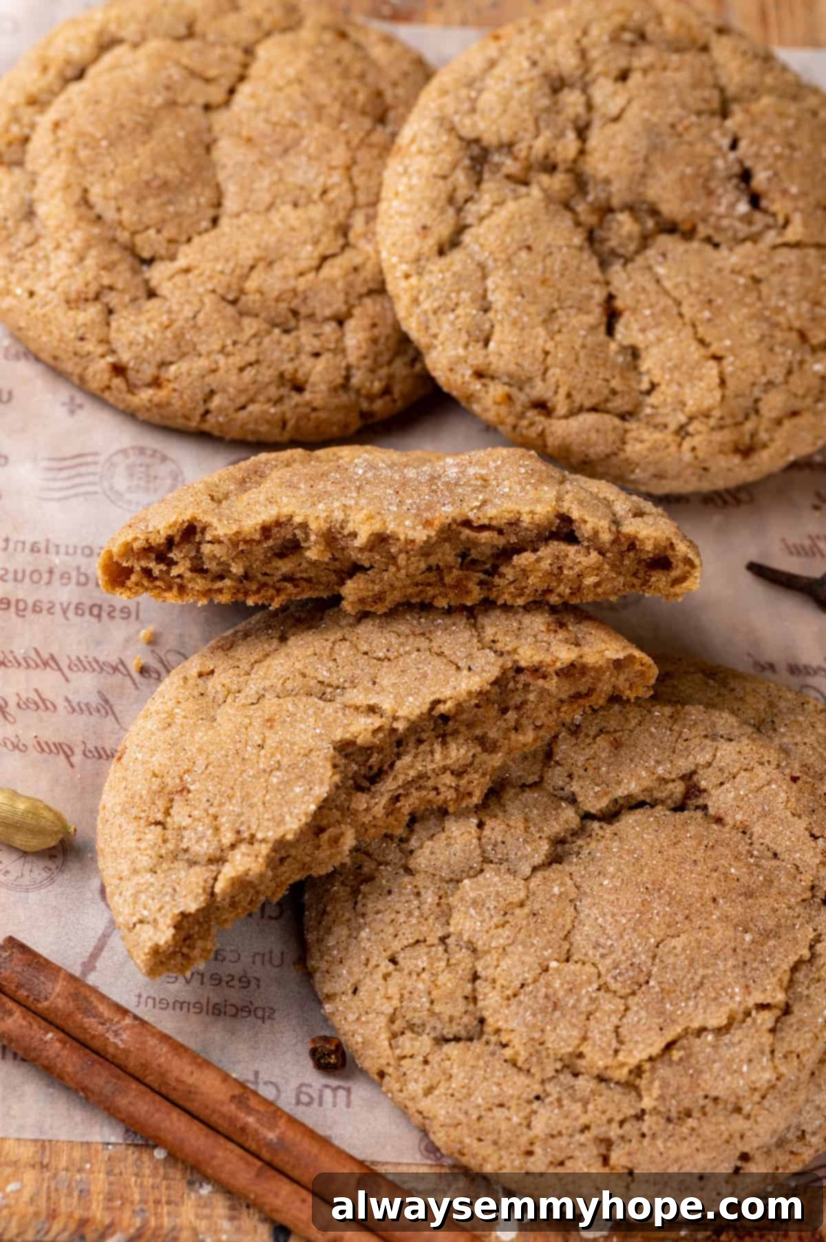 Soft and tender vegan chai sugar cookies arranged on a wooden board