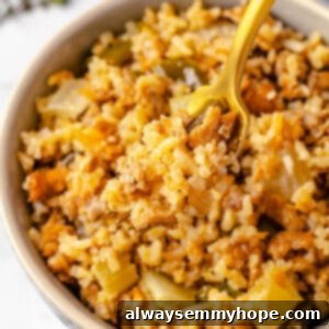 Vegan dirty rice on fork over bowl