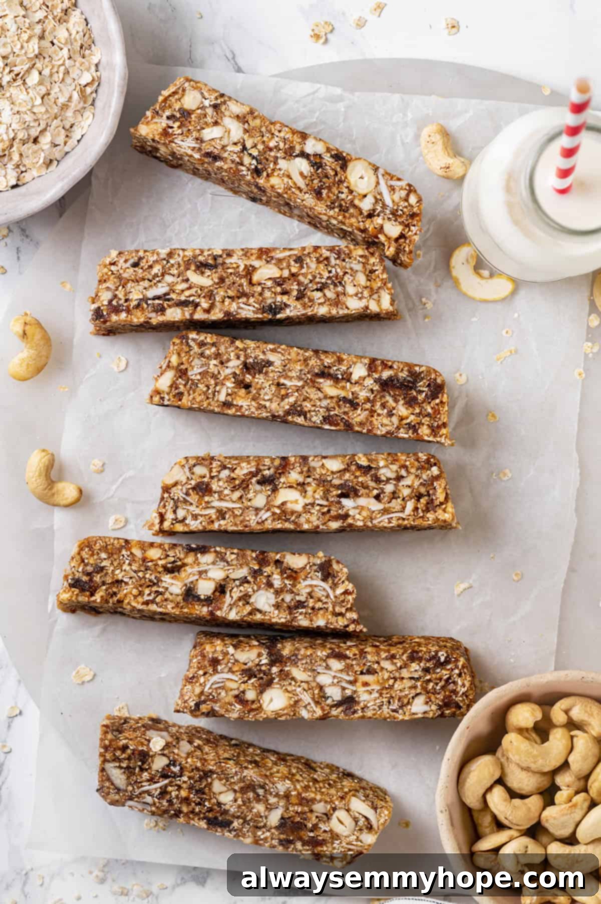 Overhead view of homemade granola bars