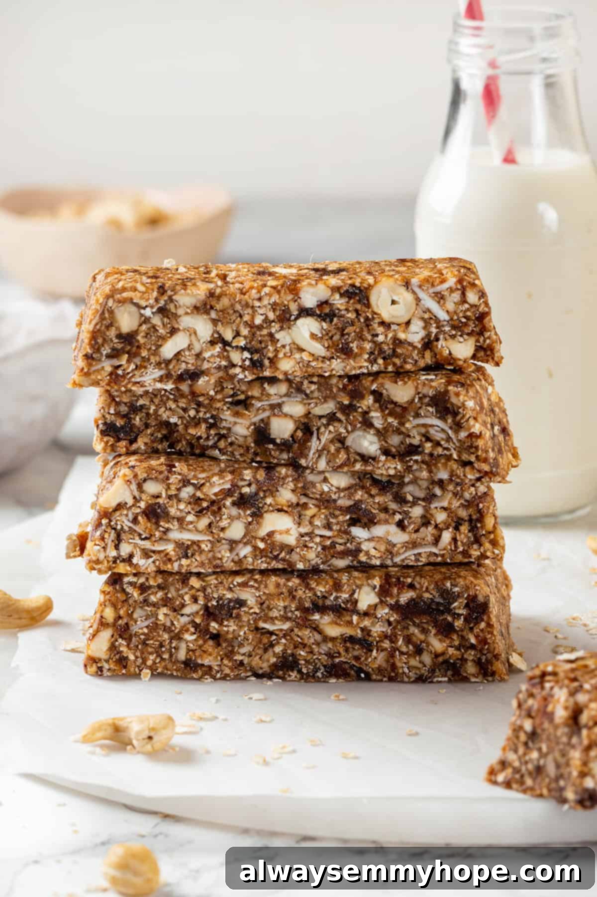 Stack of 4 thick homemade granola bars