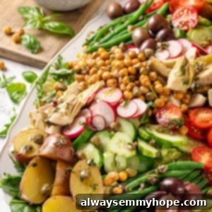 Serving platter with vegan nicoise salad