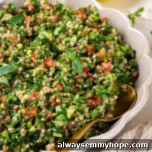 Authentic tabbouleh recipe in serving bowl