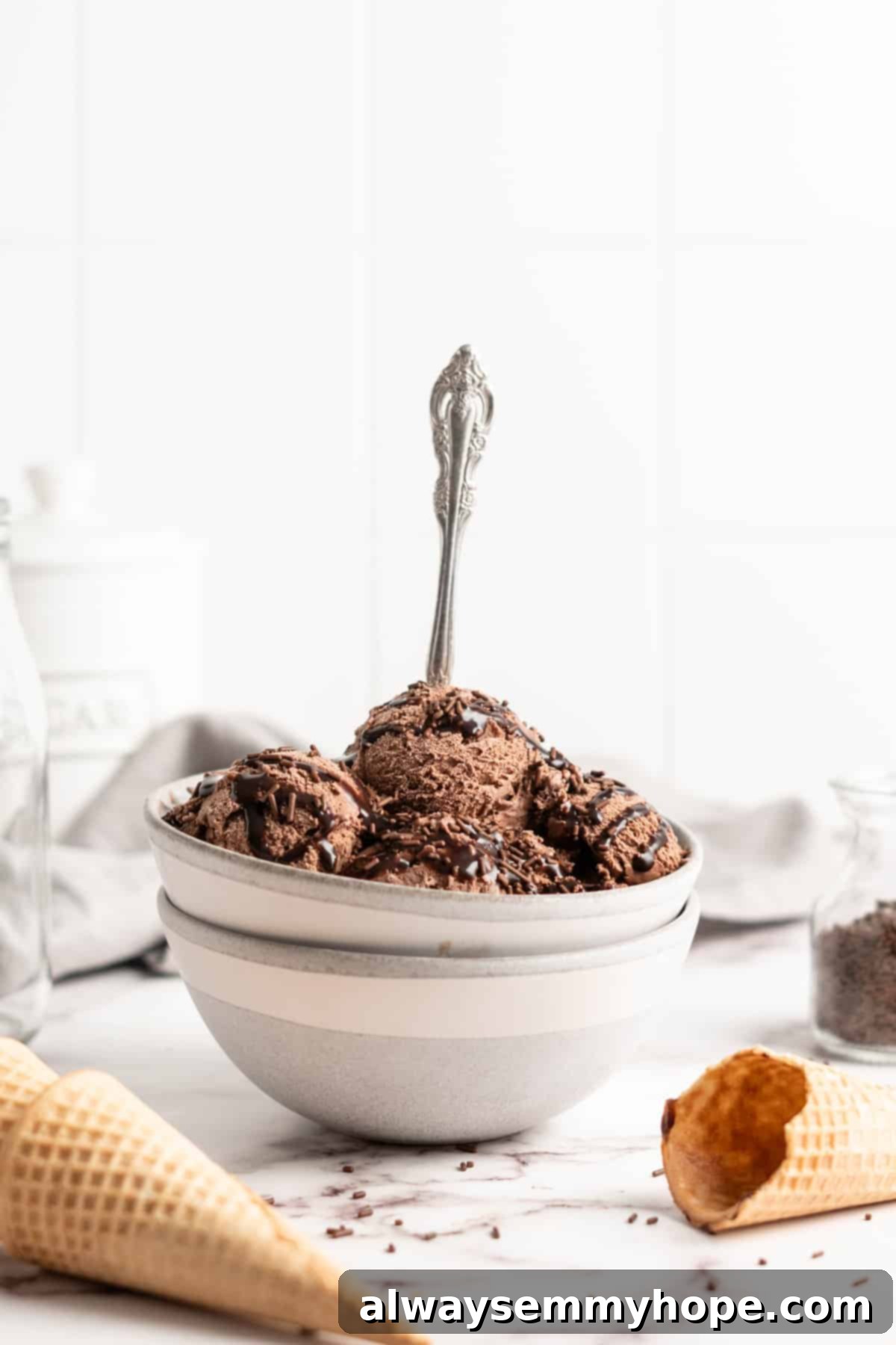 Decadent Chocolate Avocado Ice Cream 10 Bowl of chocolate avocado ice cream with spoon
