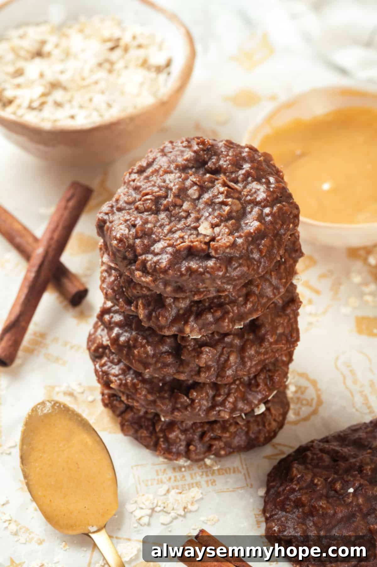 Stack of 5 chocolate no bake cookies
