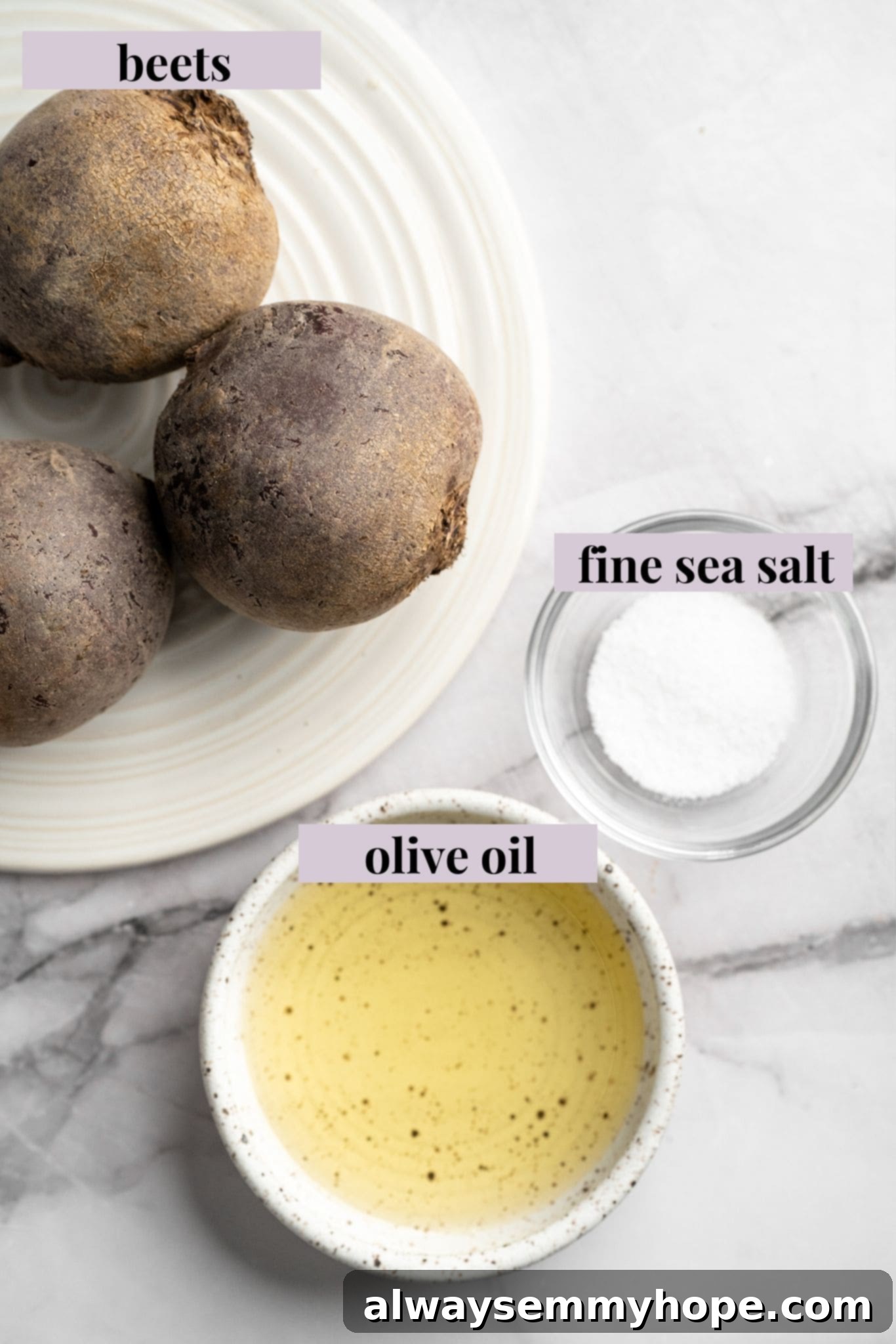 Overhead view of ingredients for beet chips