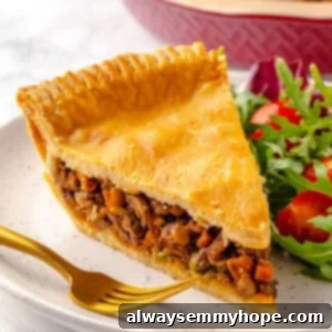 Slice of vegan tourtière on plate