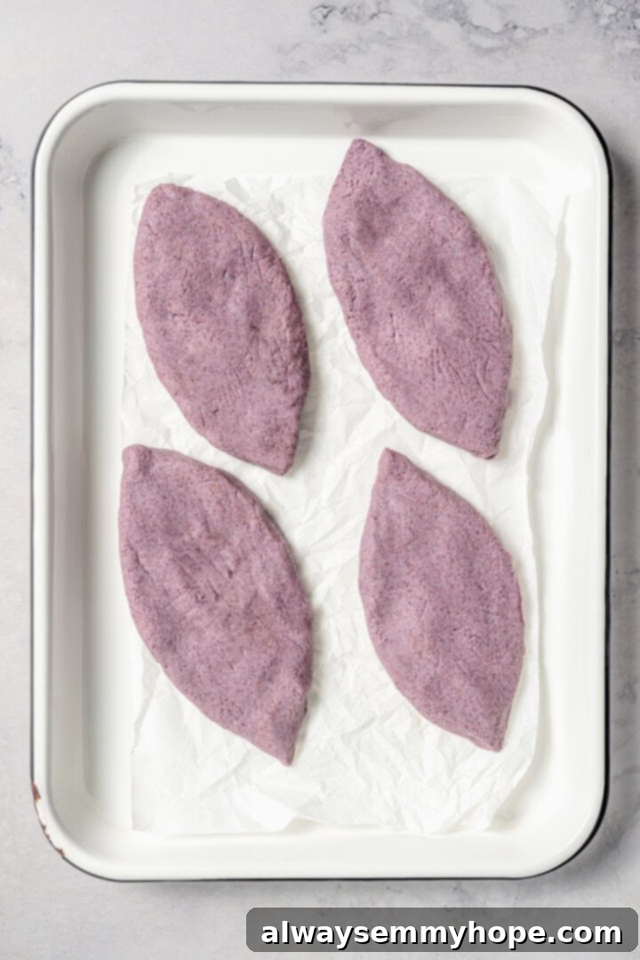 Easy tlacoyos filled with black beans. Top this homemade and vegan spin on Mexican street food with diced avocado, salsa and vegan cheese. Shaped tlacoyos ready to cook.