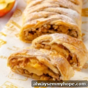 Flaky Apple Delight 2 Slices of apple strudel on cutting board, ready to serve