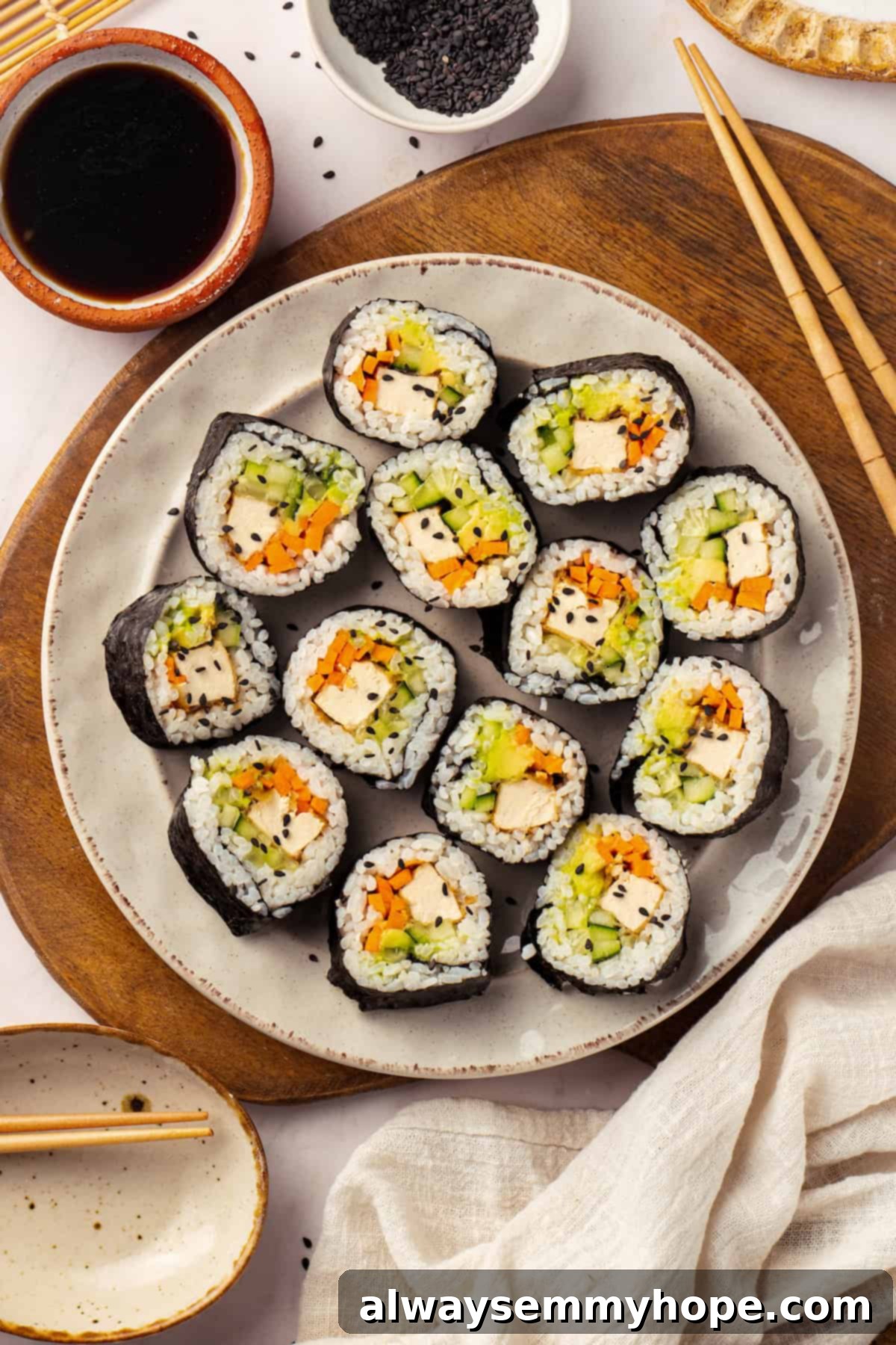 Plate of homemade vegan sushi