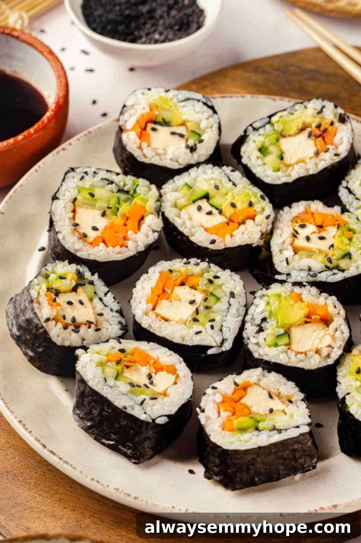 Plate of vegan sushi