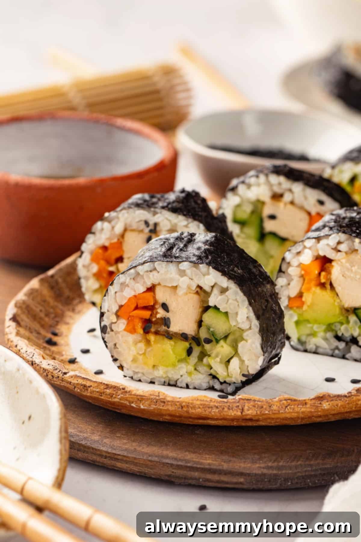 Vegan sushi with tofu and vegetables