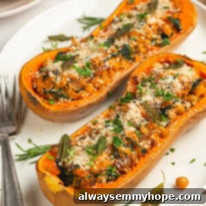 Stuffed butternut squash halves on platter