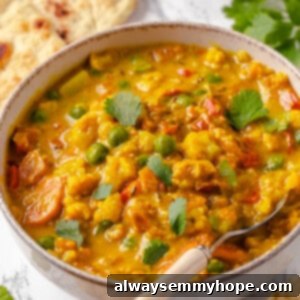 Fragrant Vegetable Korma 2 Bowl of vegetable korma with spoon