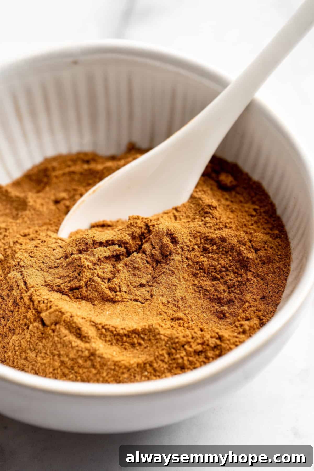 Bowl of pumpkin pie spice with spoon