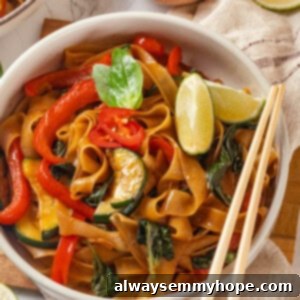 Fiery Drunken Noodles 2 Vegan drunken noodles in bowl with chopsticks