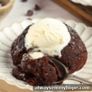 Molten Chocolate Delight 2 Spoon digging into the molten center of a delicious vegan chocolate lava cake, with chocolate oozing out.