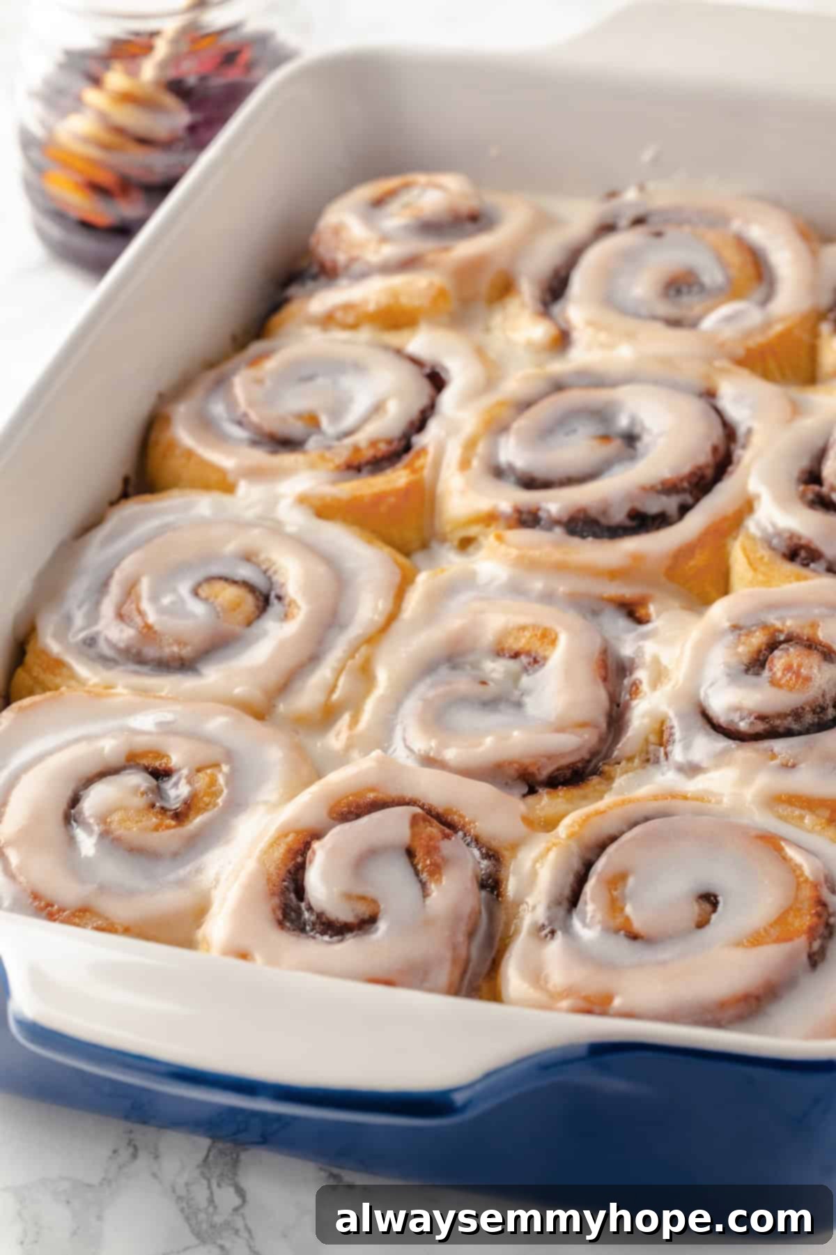Baking dish of homemade honey buns