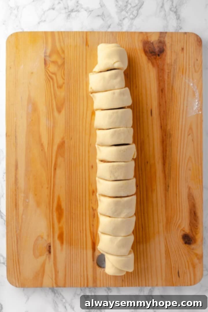 Sliced vegan honey buns on cutting board