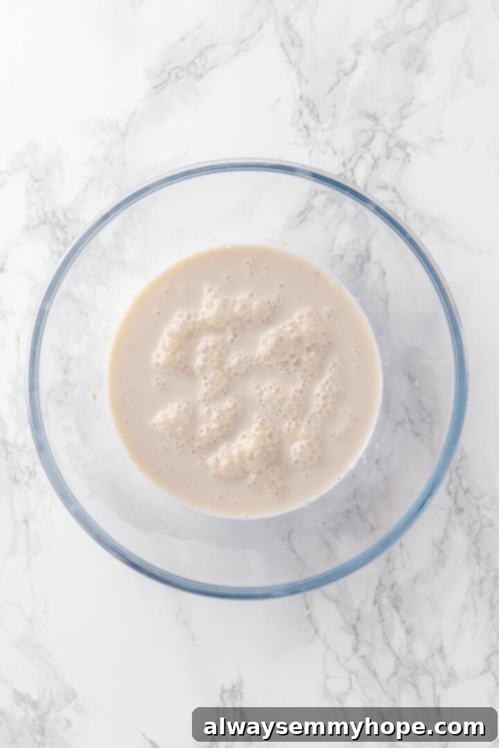 Yeast and milk mixture in bowl