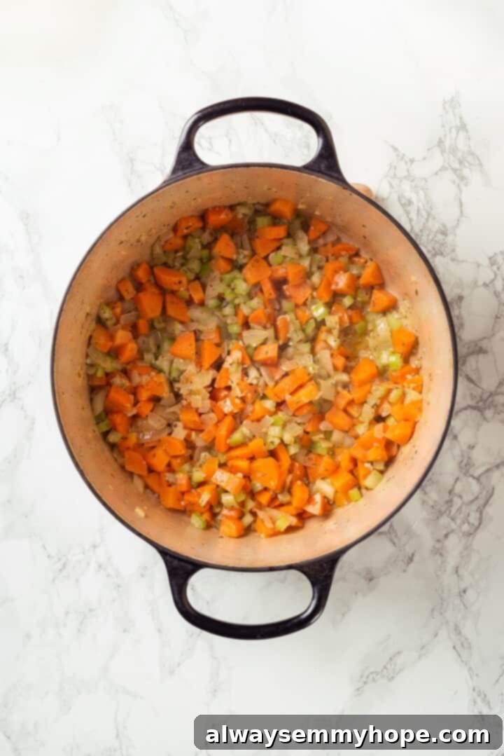 Mirepoix cooking in Dutch oven